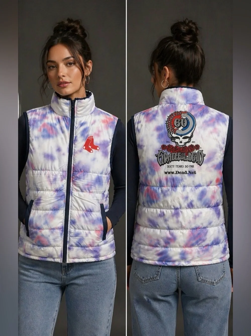 Boston Red Sox x Grateful Dead Vest 2025 Fenway 60th Anniversary Tie Dye Puffer